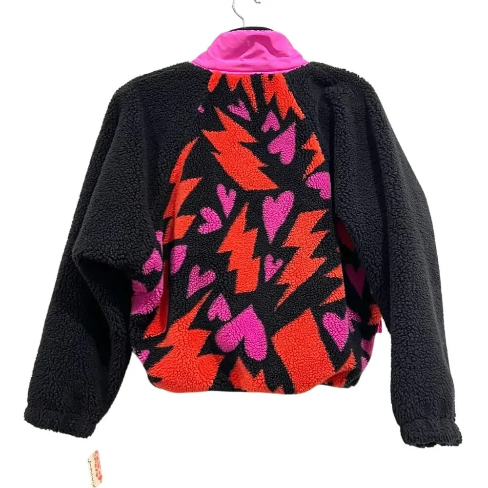NWT NEW Free People Rocky Ridge Fleece Jacket Pullover Bolts of Love Heart Print